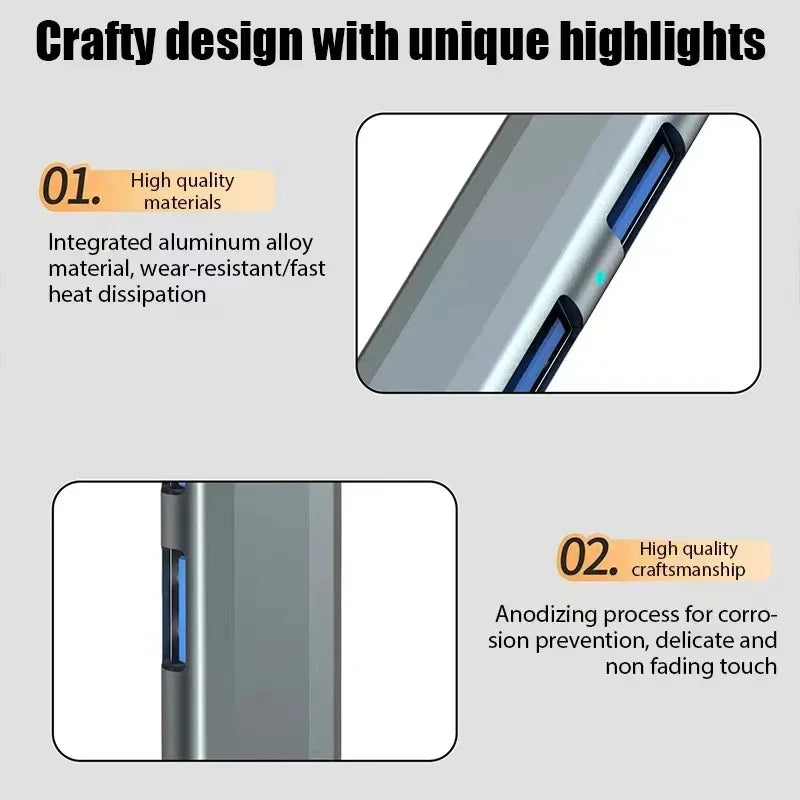 7 Ports USB 3.0 Type C HUB Expander Splitter High Speed OTG Adapter Docking Station For LaptopPC Hard Drive Mouse Keyboard