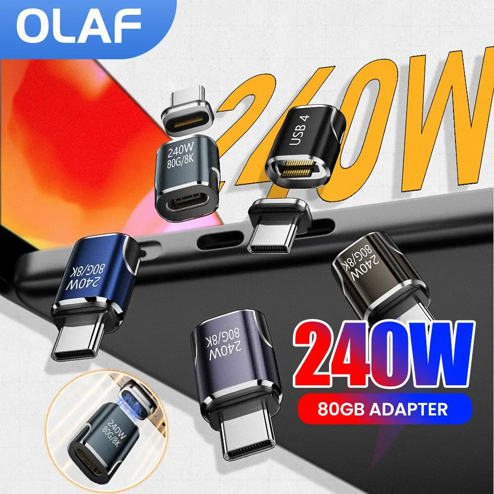 PD 240W Type C to Type C Magnetic Adapter USB 4 Full-Featured 80Gbps 8K@60Hz Fast Charging USB-C Magnet Converter For iPhone 15
