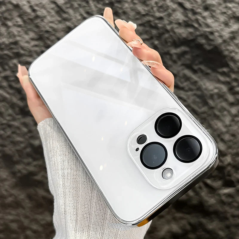 Original Shockproof Tempered Glass Case For iPhone 15 14 13 12 Pro Max 11 Plating Frame Mirror Hard Back Lens Protection Cover