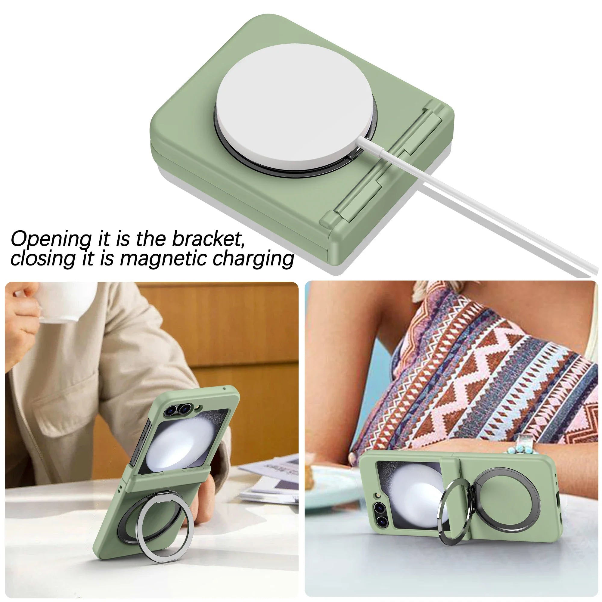 360° Rotating Holder Phone case For Samsung Galaxy Z Flip 5 6 Magsafe Wireless charge 360 Degree Ring Magnetic stand Phone Cover