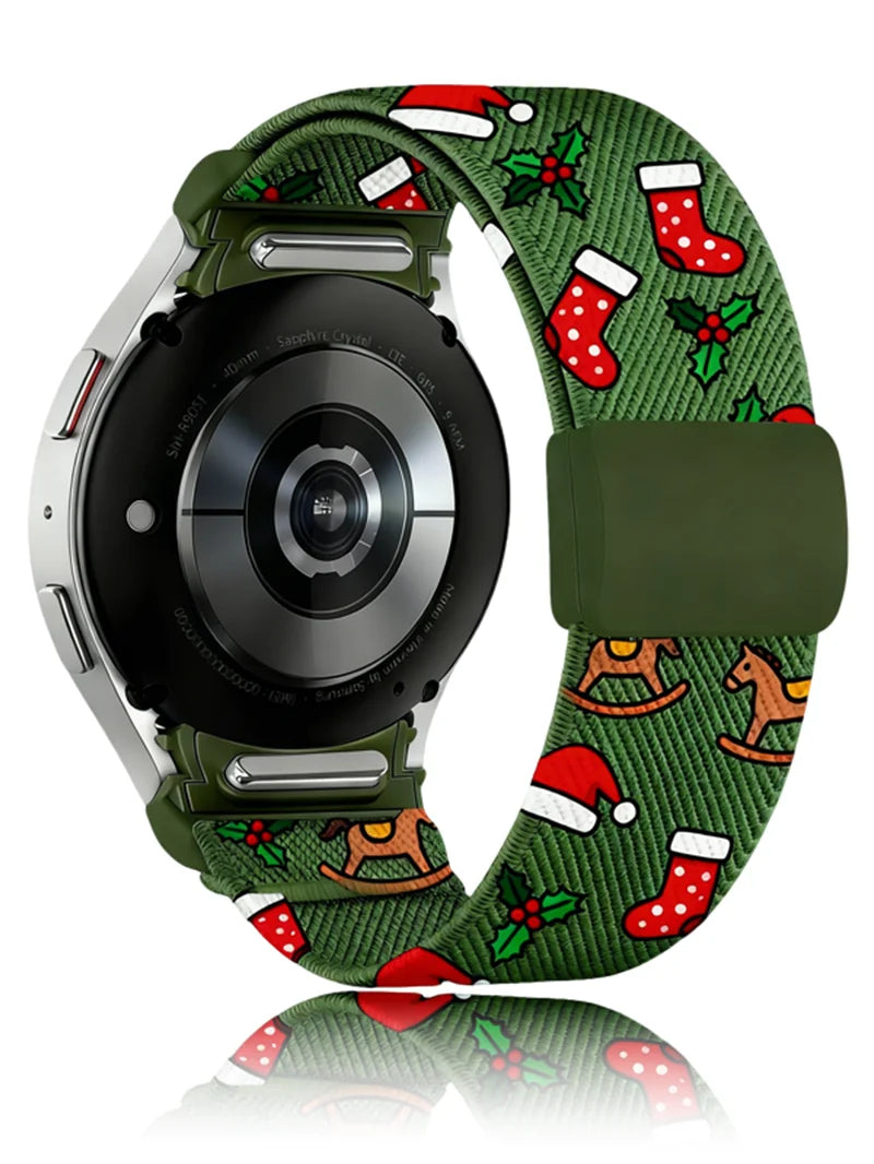 20mm Christmas Theme Nylon Stretchy Band Compatible With Samsung Galaxy Watch 7 6 5 4 FE Band 40mm 44mm/Galaxy Watch 5 Pro Band