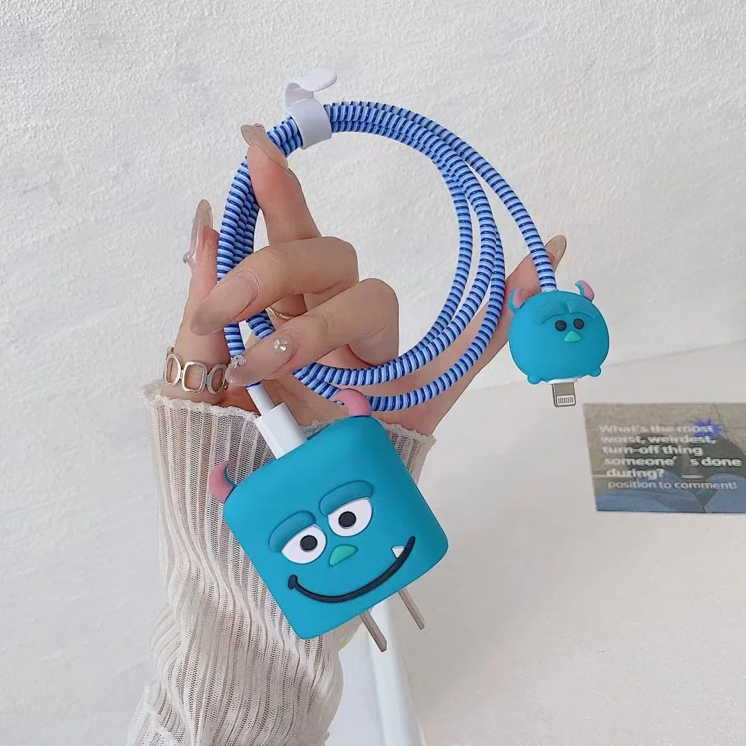 4Pcs/set Cable Protector for iPhone / iPad 18W/20W Charger Protection Cute Cartoon Protector Spring Cable Winder Accessories